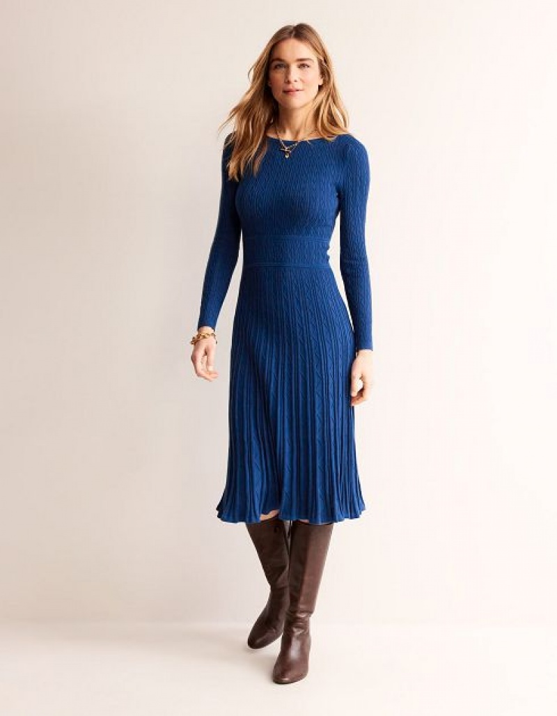 Navy Women's Boden Imogen Empire Knitted Dress | 48592BQXH