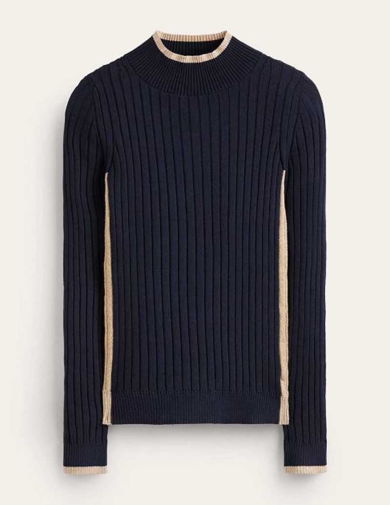 Navy Women's Boden Isodora Ribbed Sweaters | 41620GOZR