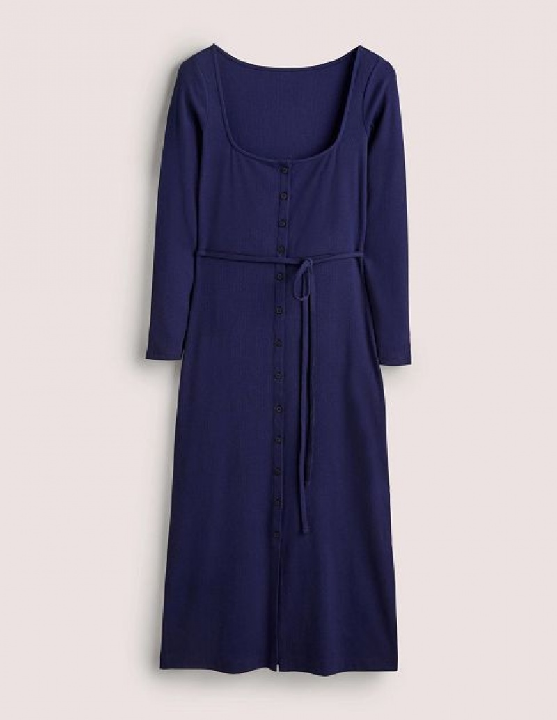 Navy Women's Boden Jersey Rib Midi Dress | 50261FNYI