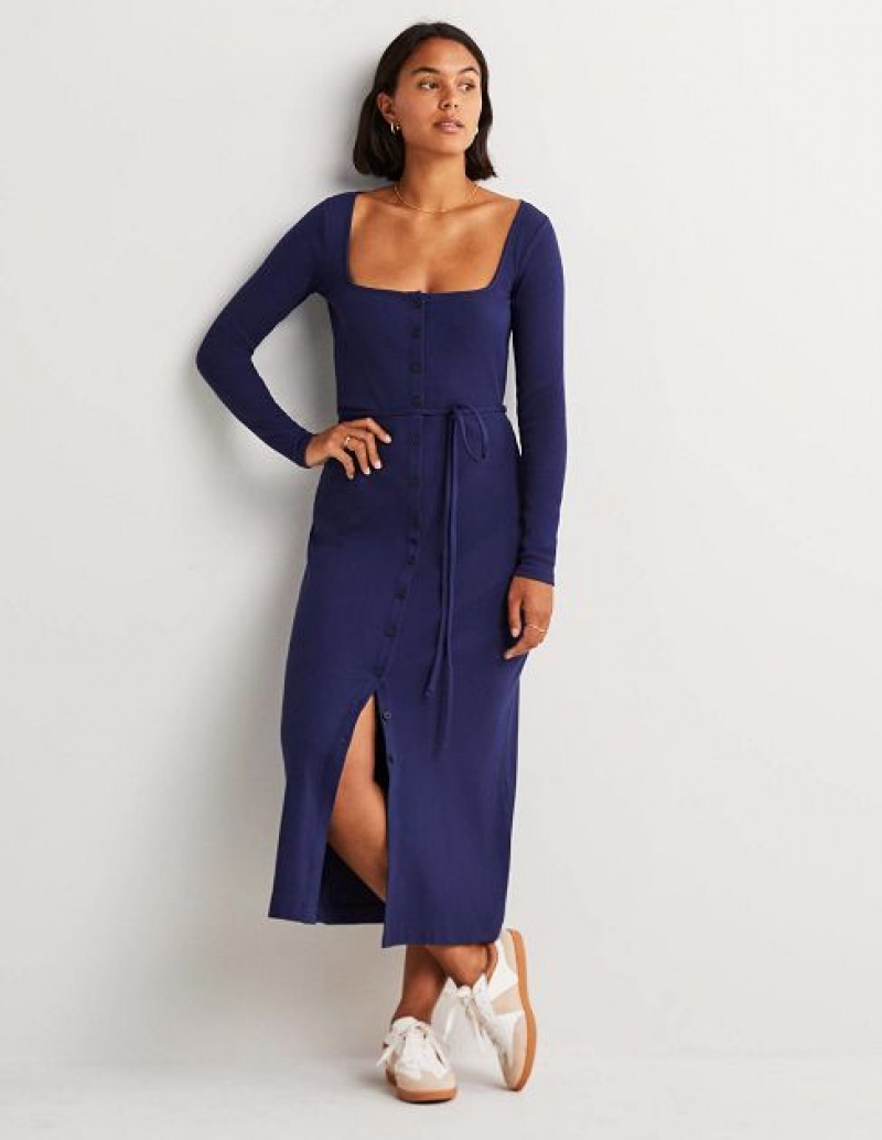 Navy Women\'s Boden Jersey Rib Midi Dress | 50261FNYI