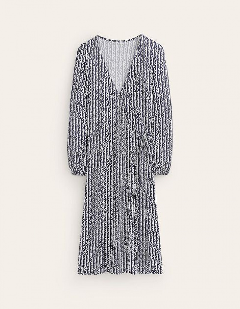 Navy Women's Boden Joanna Jersey Midi Wrap Dress | 08596OUQP