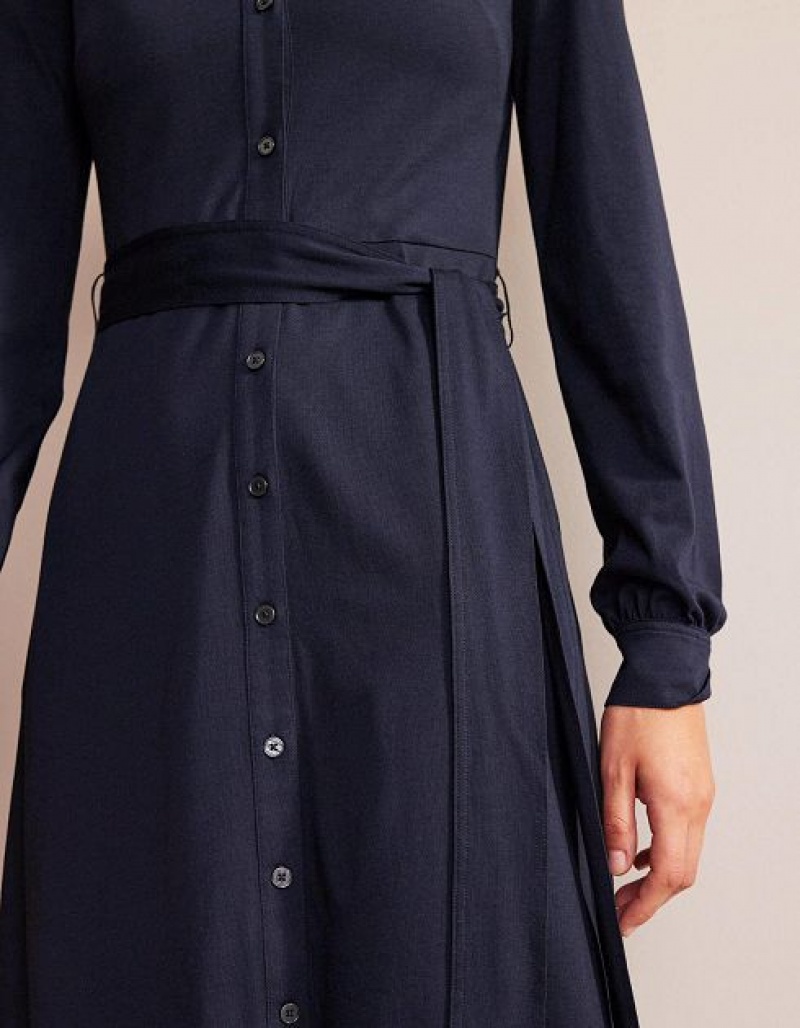 Navy Women's Boden Julia Jersey Shirt Dress | 65793XNKE