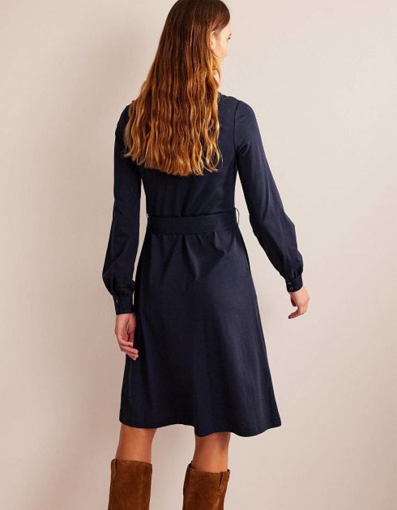 Navy Women's Boden Julia Jersey Shirt Dress | 65793XNKE