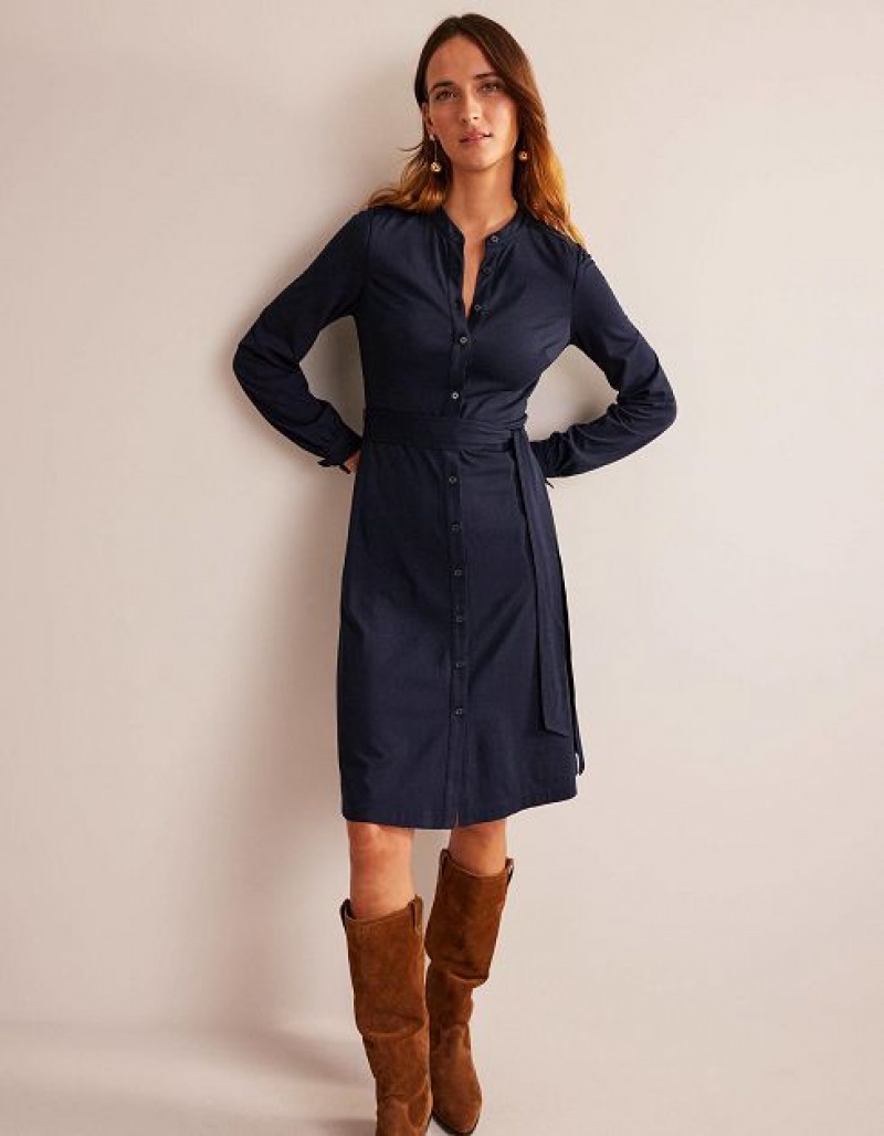 Navy Women's Boden Julia Jersey Shirt Dress | 65793XNKE