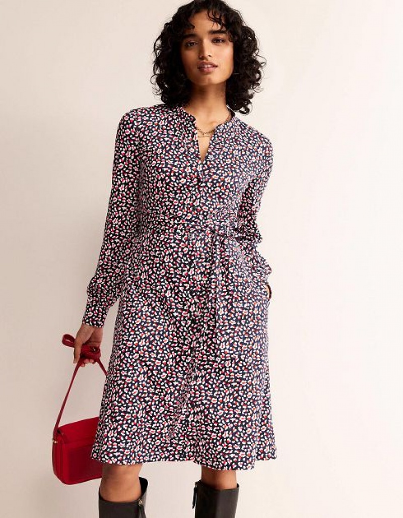 Navy Women's Boden Julia Jersey Shirt Dress | 53247KCPL