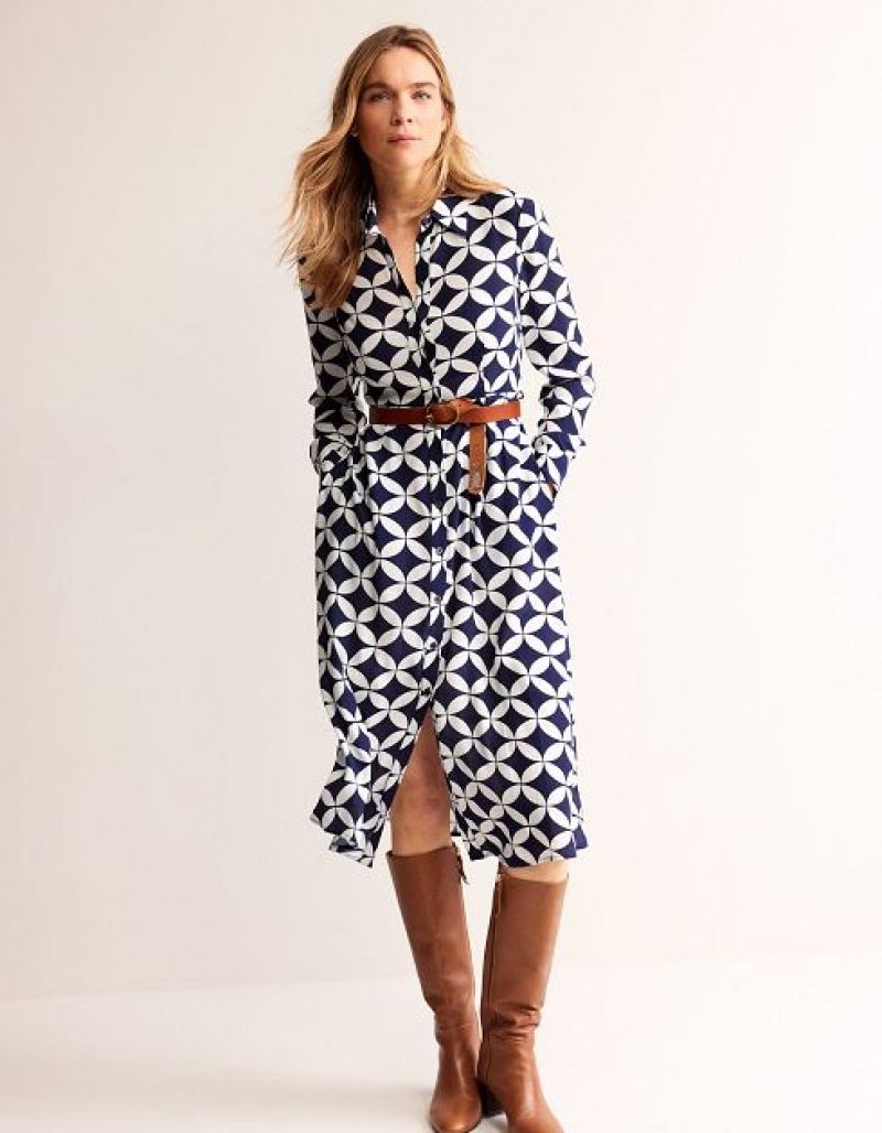 Navy Women's Boden Kate Midi Shirt Dress | 21047ASNW