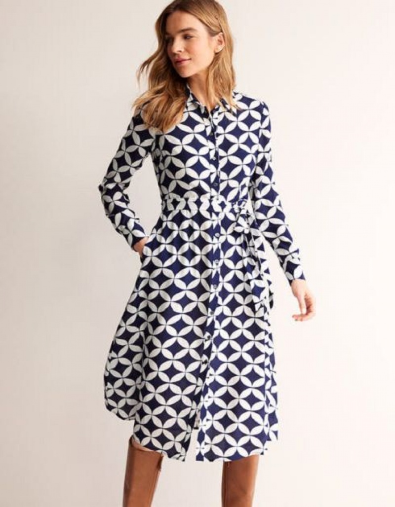 Navy Women's Boden Kate Midi Shirt Dress | 21047ASNW