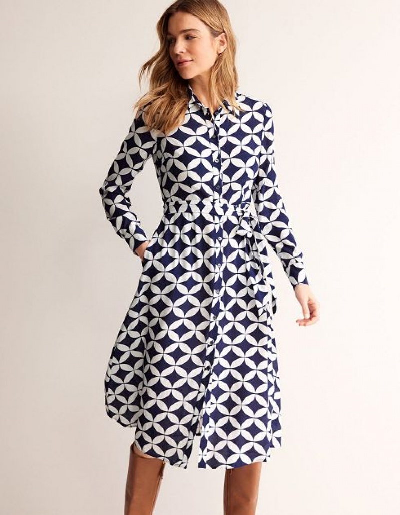 Navy Women\'s Boden Kate Midi Shirt Dress | 21047ASNW