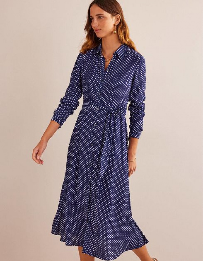 Navy Women's Boden Kate Midi Shirt Dress | 17293LIUP