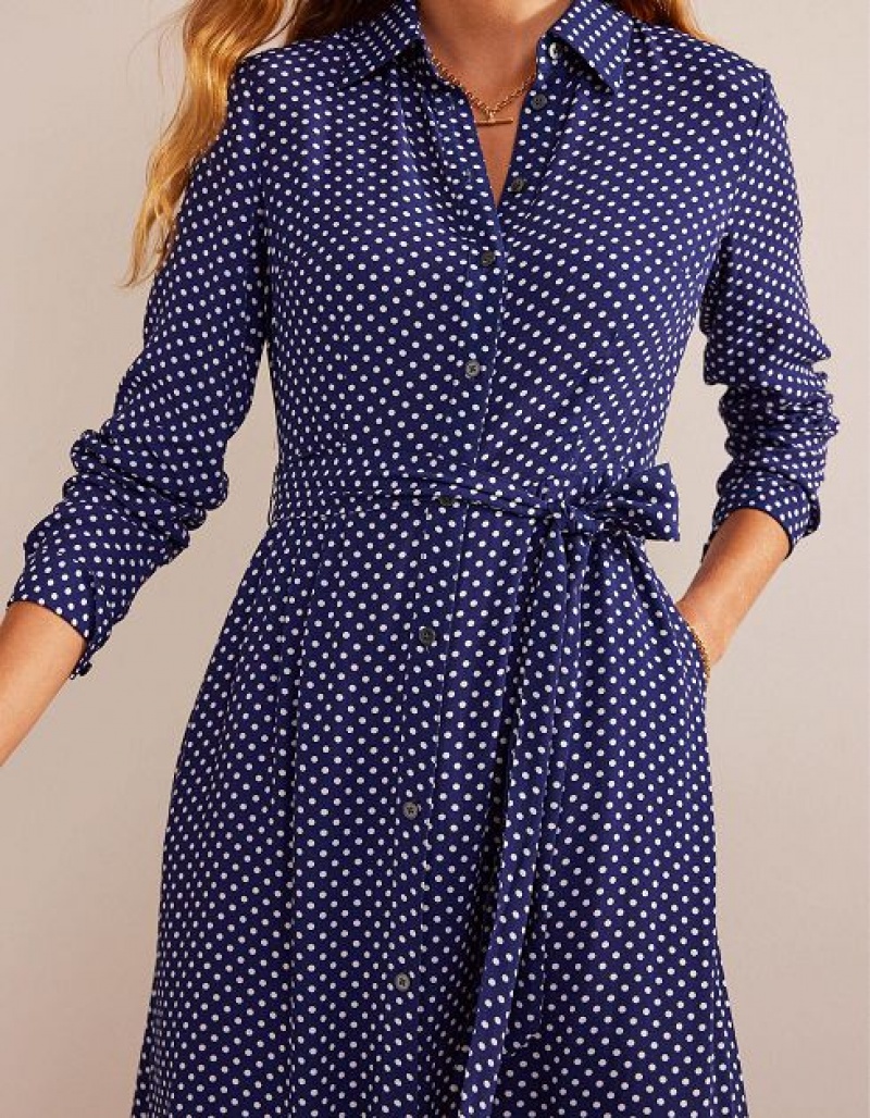 Navy Women's Boden Kate Midi Shirt Dress | 17293LIUP