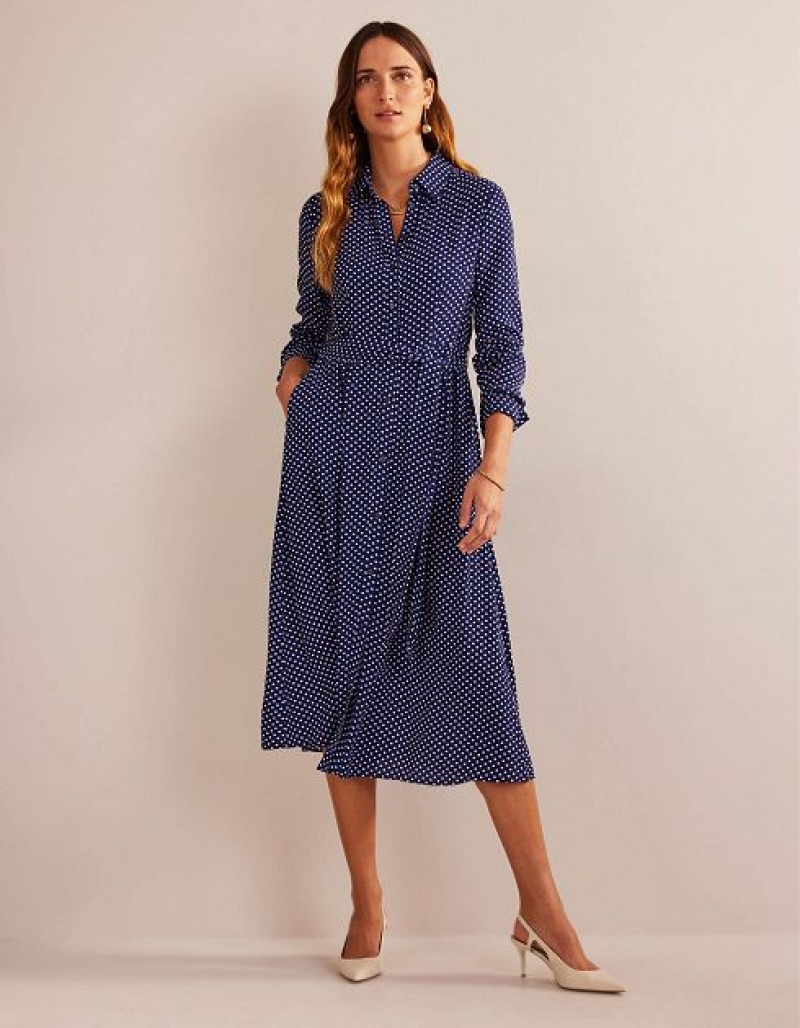 Navy Women's Boden Kate Midi Shirt Dress | 17293LIUP