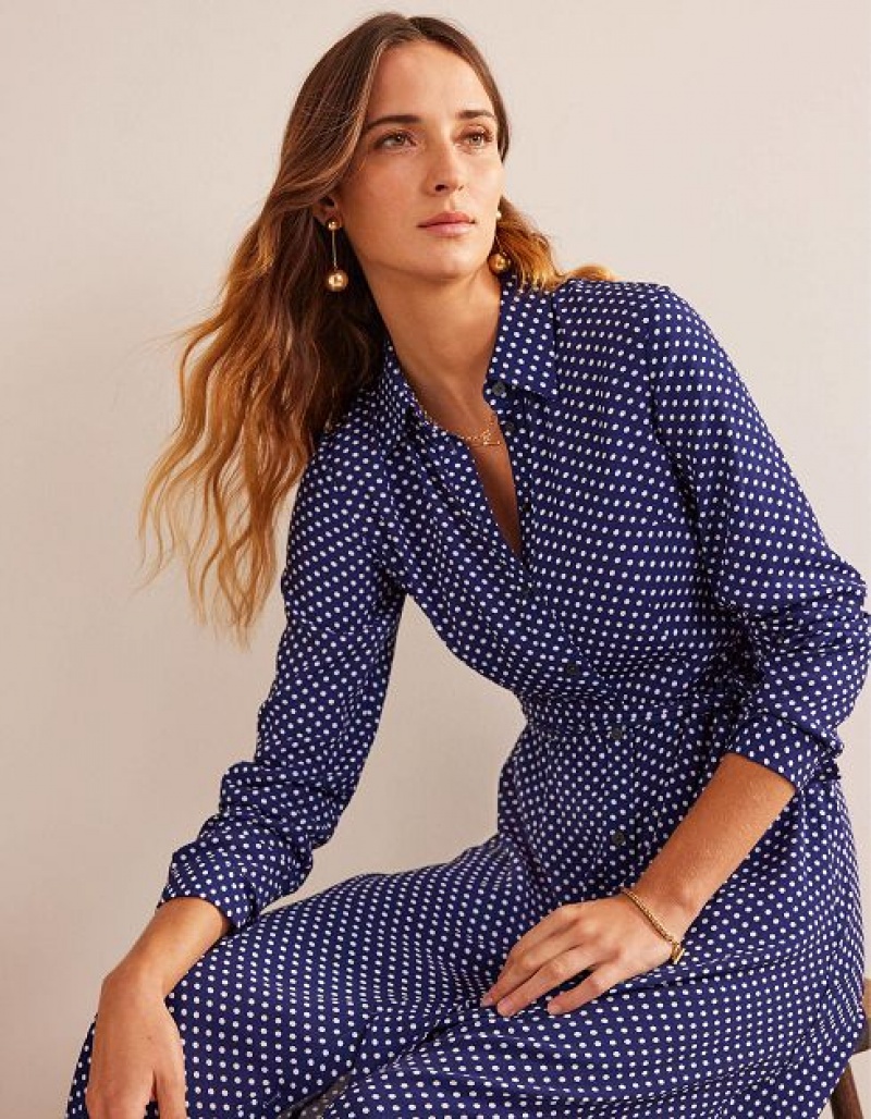 Navy Women\'s Boden Kate Midi Shirt Dress | 17293LIUP