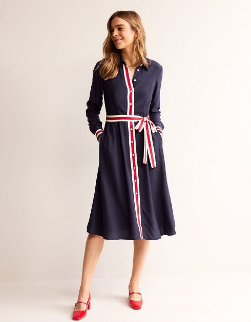 Navy Women's Boden Kate Tipping Shirt Dress | 48629YRSB