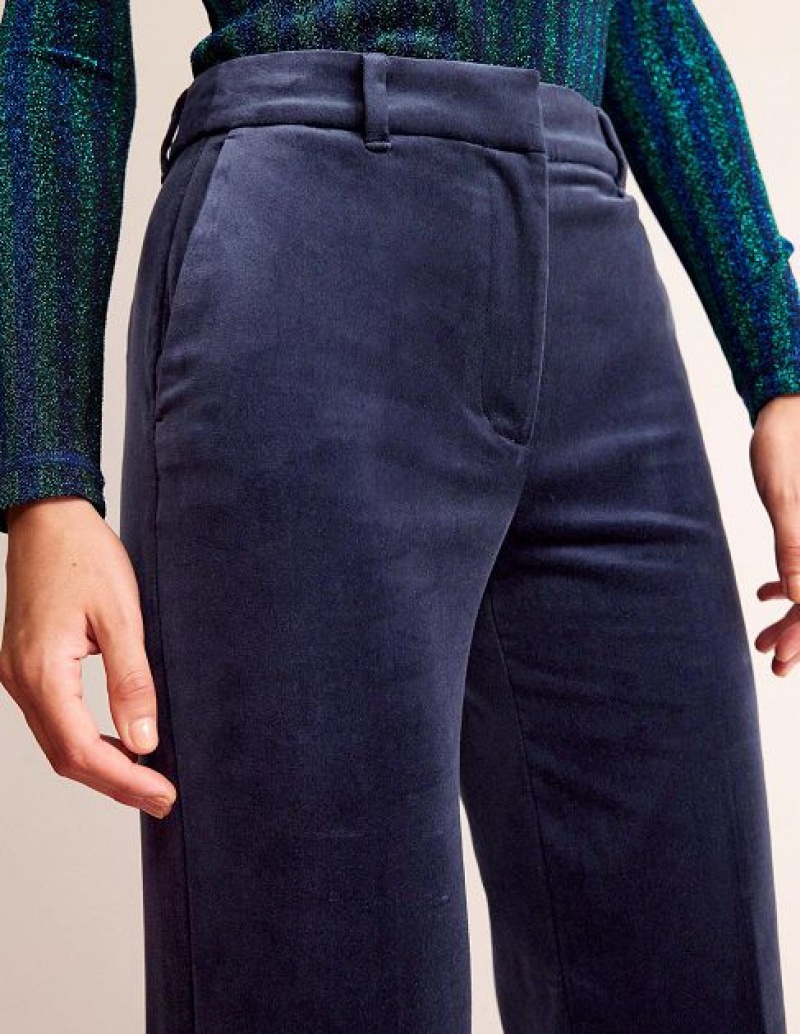 Navy Women's Boden Kew Velvet Pants | 13789MOXW