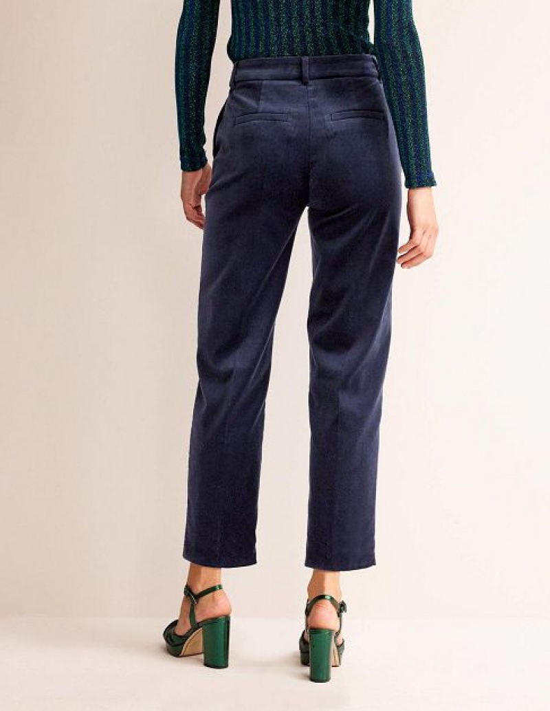 Navy Women's Boden Kew Velvet Pants | 13789MOXW