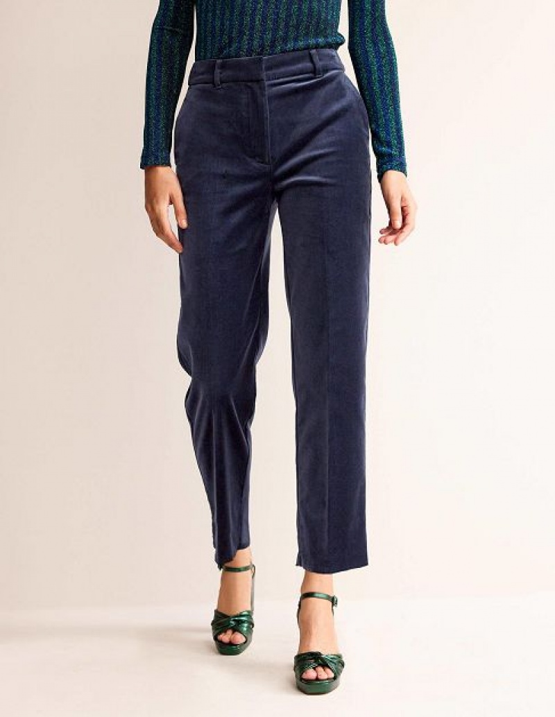 Navy Women's Boden Kew Velvet Pants | 13789MOXW