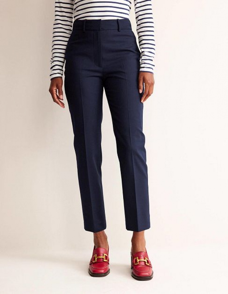 Navy Women's Boden Kew Wool-twill Pants | 68037NMYK