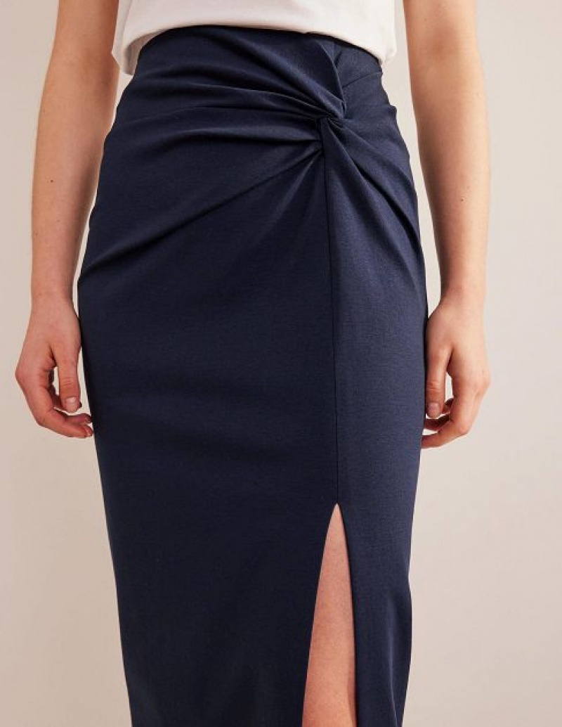 Navy Women's Boden Knot Detail Jersey Skirts | 69351NRCM