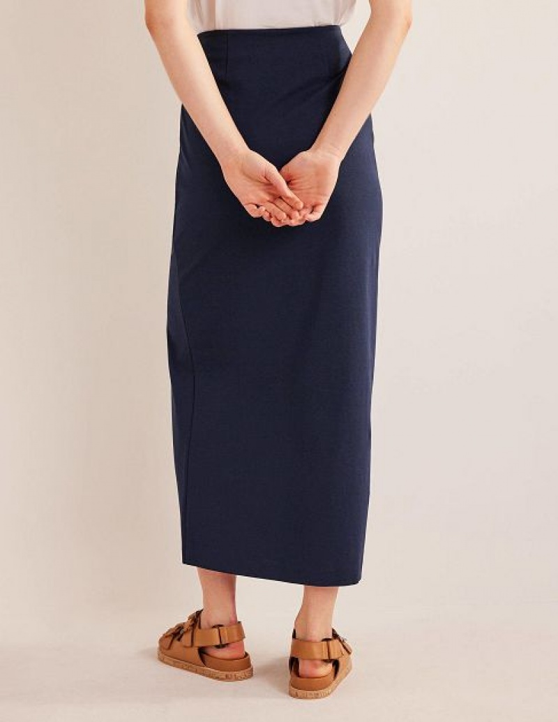 Navy Women's Boden Knot Detail Jersey Skirts | 69351NRCM