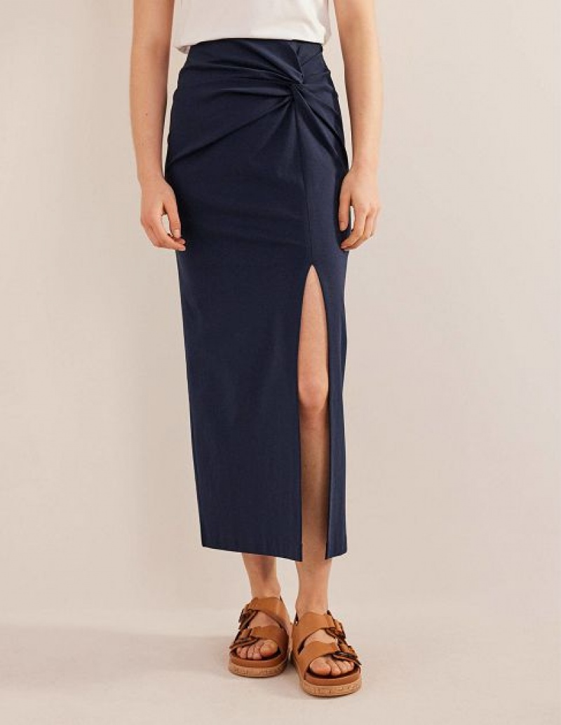 Navy Women's Boden Knot Detail Jersey Skirts | 69351NRCM