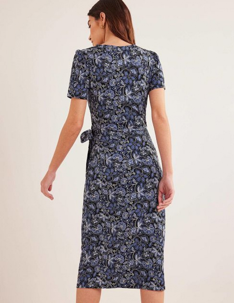 Navy Women's Boden Knot Front Jersey Midi Dress | 79386SFDI