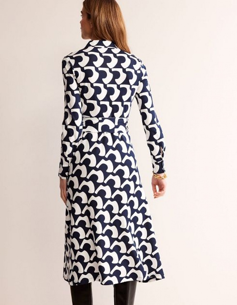 Navy Women's Boden Laura Jersey Midi Shirt Dress | 25394MHYN