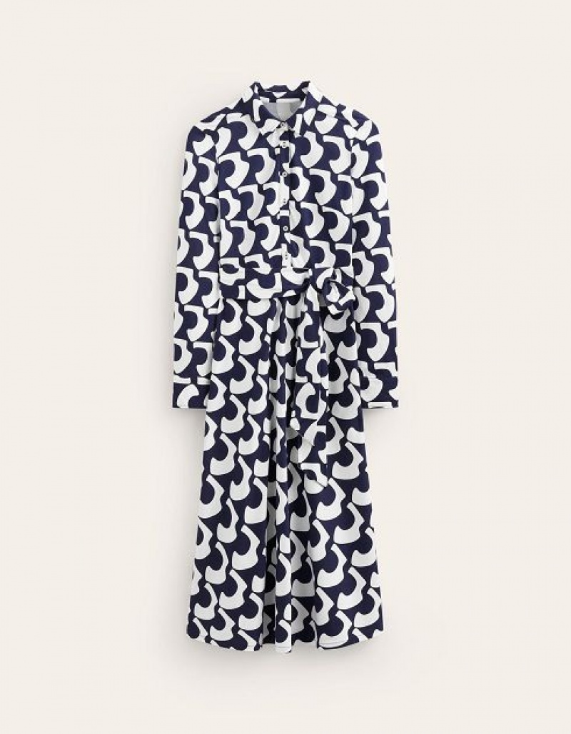 Navy Women's Boden Laura Jersey Midi Shirt Dress | 25394MHYN