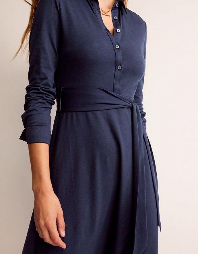 Navy Women's Boden Laura Jersey Midi Shirt Dress | 12895GIDK