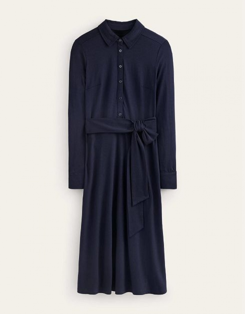 Navy Women's Boden Laura Jersey Midi Shirt Dress | 12895GIDK