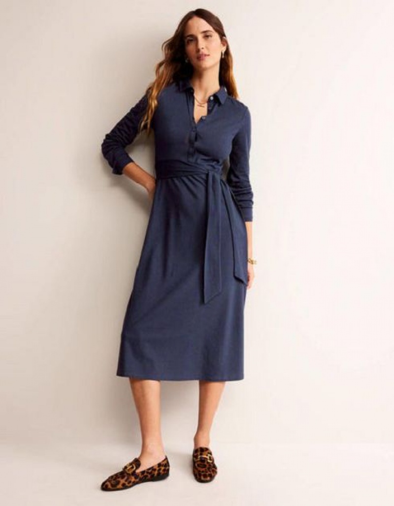 Navy Women's Boden Laura Jersey Midi Shirt Dress | 12895GIDK