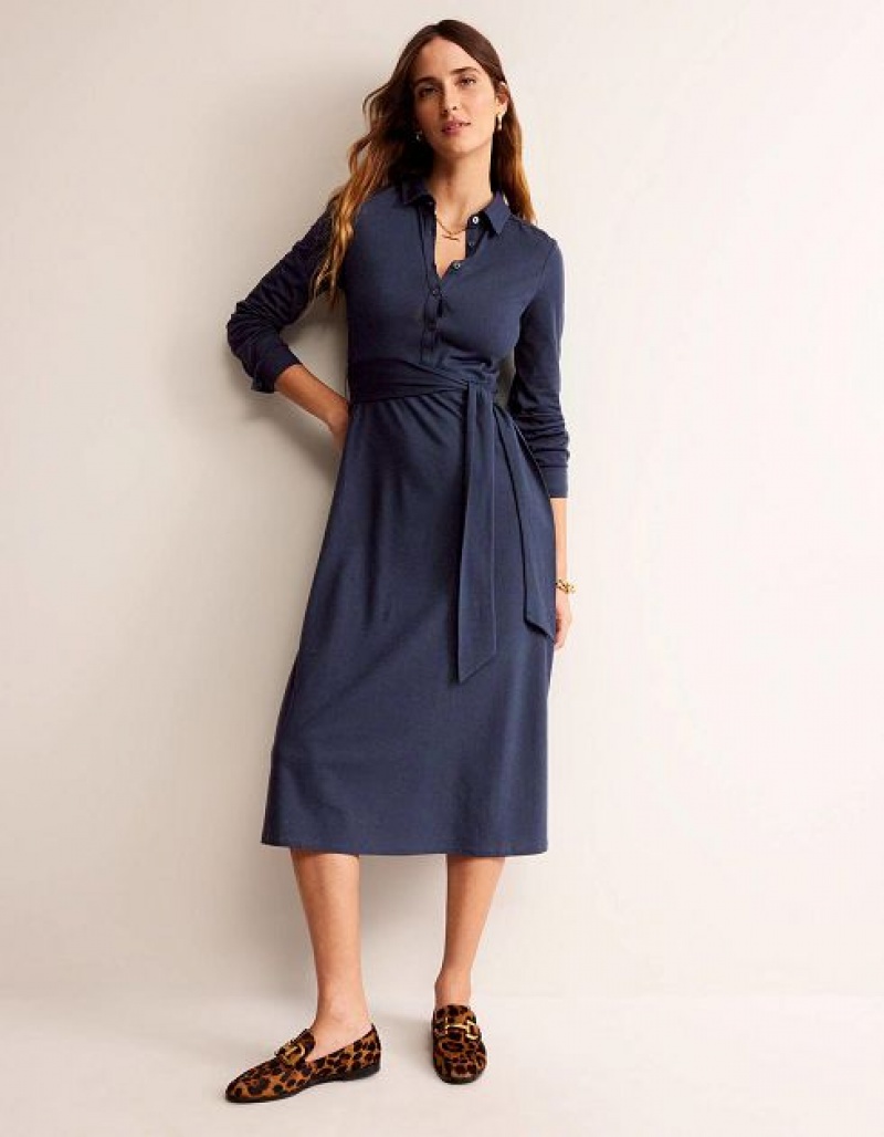 Navy Women\'s Boden Laura Jersey Midi Shirt Dress | 12895GIDK