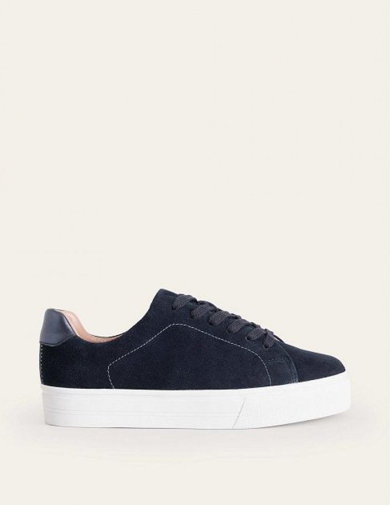 Navy Women\'s Boden Leather Flatform Sneakers | 87325SUHW