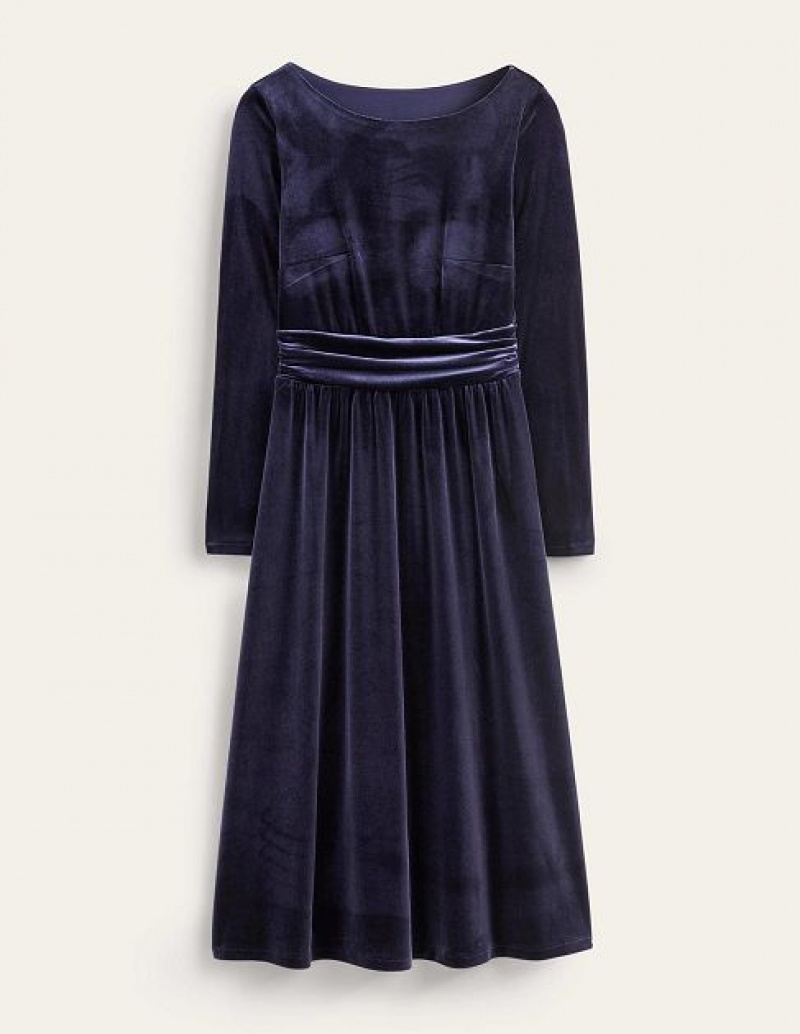 Navy Women's Boden Lois Velvet Dress | 03549SXHW