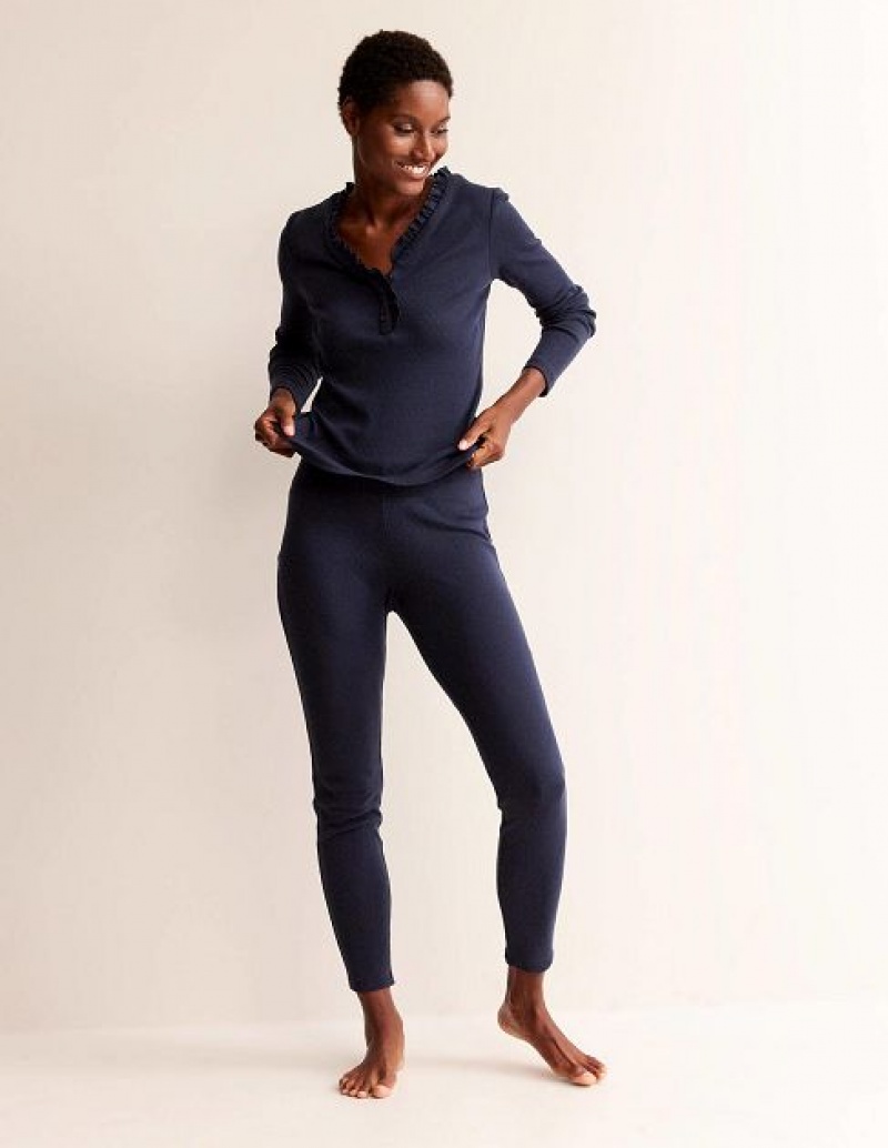 Navy Women's Boden Long-sleeve Jersey Pajamas | 09812LRQE