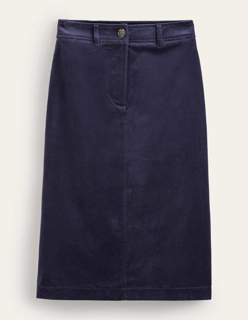 Navy Women's Boden Margot Velvet Skirts | 50816CSZT