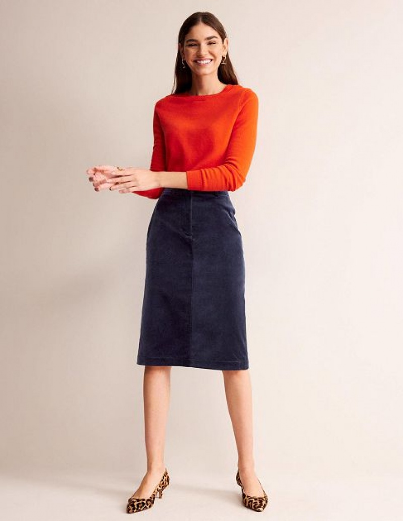 Navy Women\'s Boden Margot Velvet Skirts | 50816CSZT