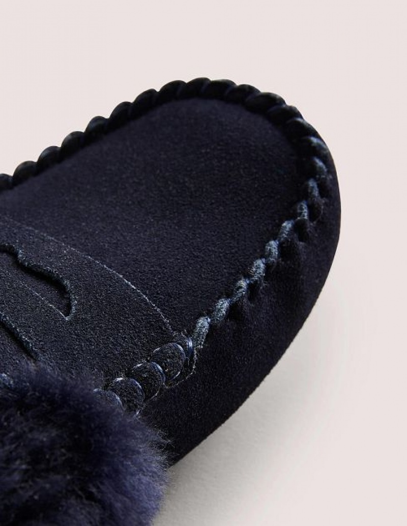 Navy Women's Boden Moccasin Slippers | 13057HPWG