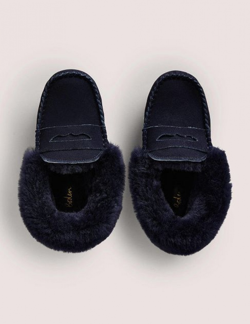 Navy Women's Boden Moccasin Slippers | 13057HPWG