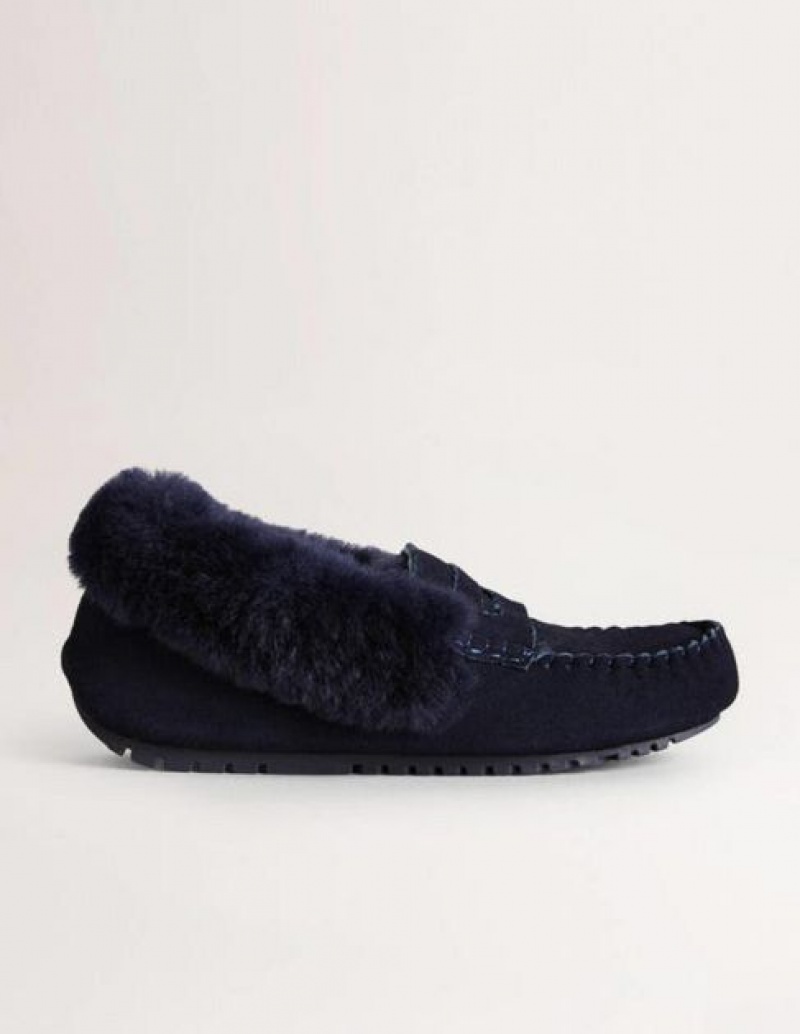 Navy Women's Boden Moccasin Slippers | 13057HPWG