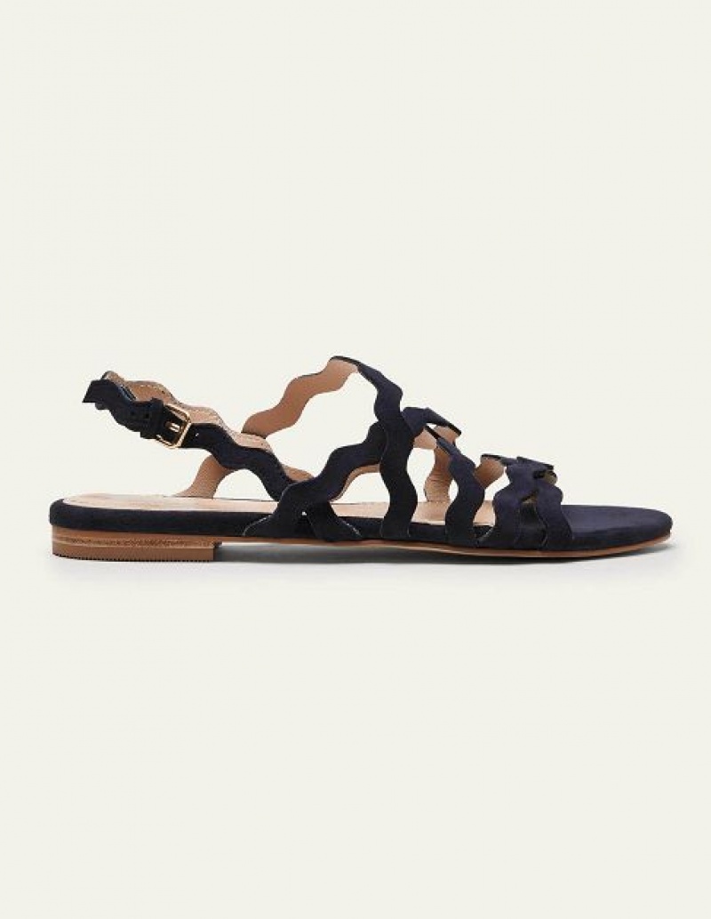 Navy Women's Boden Multi Strap Flat Sandals | 09263TQSM