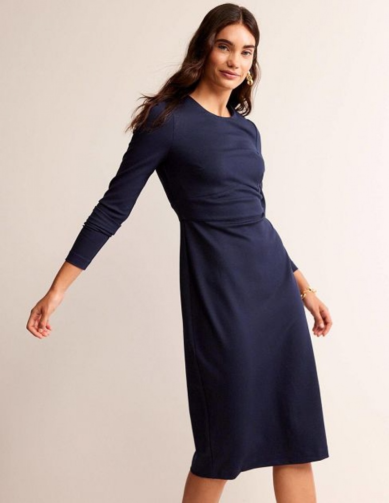 Navy Women's Boden Nadia Jersey Midi Dress | 63915EWYK