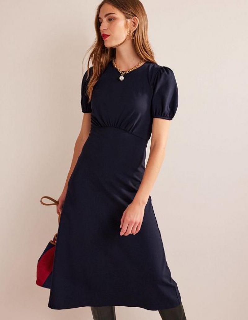 Navy Women's Boden Nancy Ponte Midi Dress | 95612JLCO