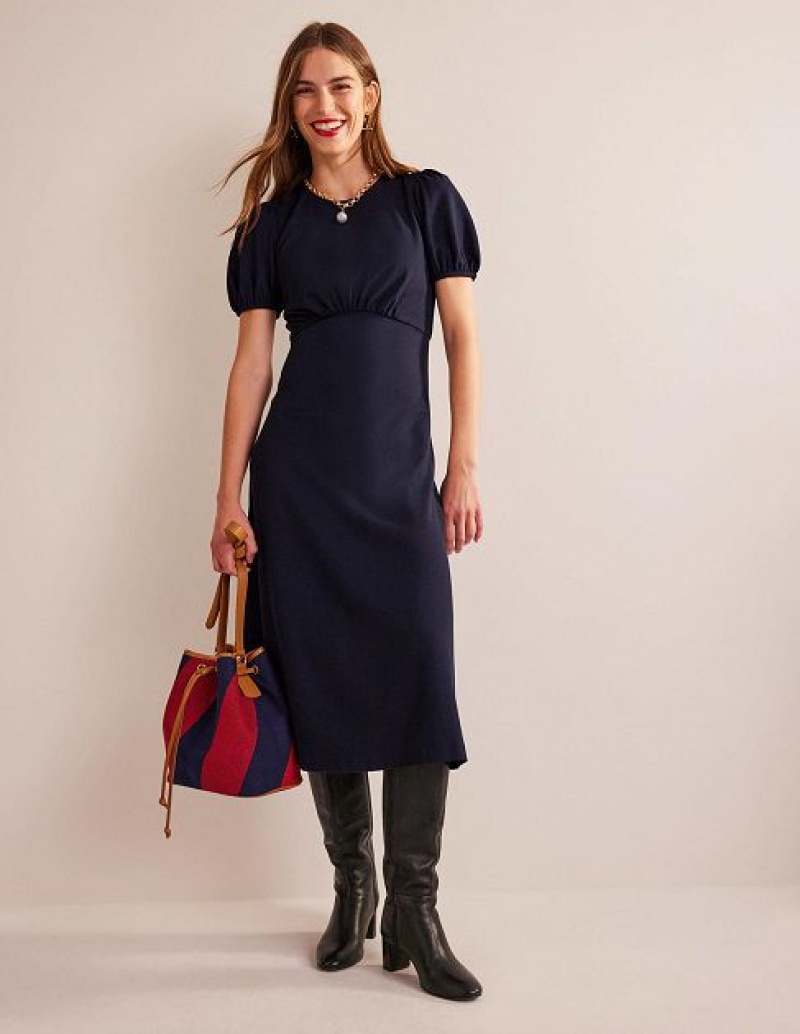 Navy Women\'s Boden Nancy Ponte Midi Dress | 95612JLCO