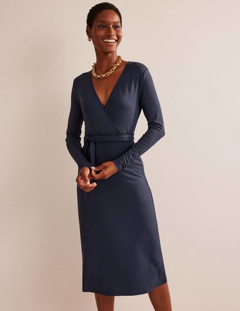 Navy Women's Boden Nina Jersey Midi Dress | 49803OURJ