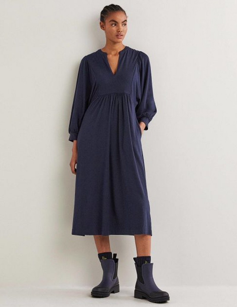 Navy Women\'s Boden Notch Neck Midi Dress | 90572WUIK