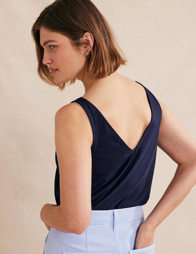 Navy Women's Boden Open Back Tanks | 76032RDYJ