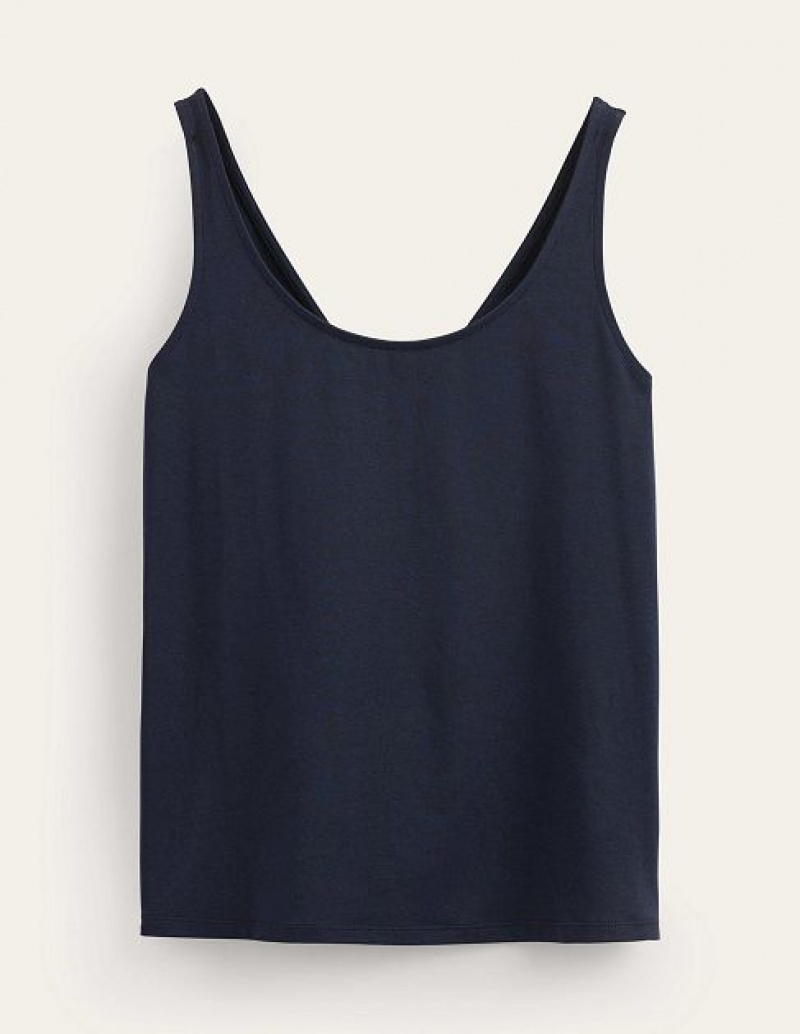 Navy Women's Boden Open Back Tanks | 76032RDYJ