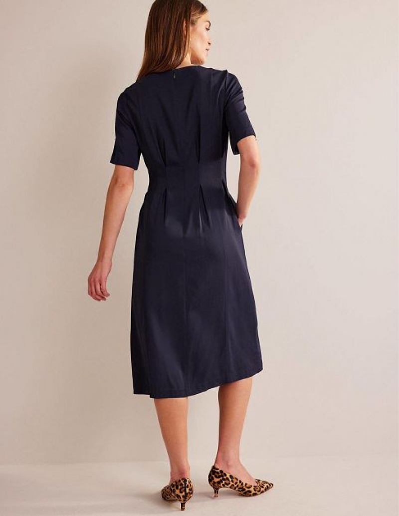 Navy Women's Boden Pleated Midi Dress | 13784LTGR