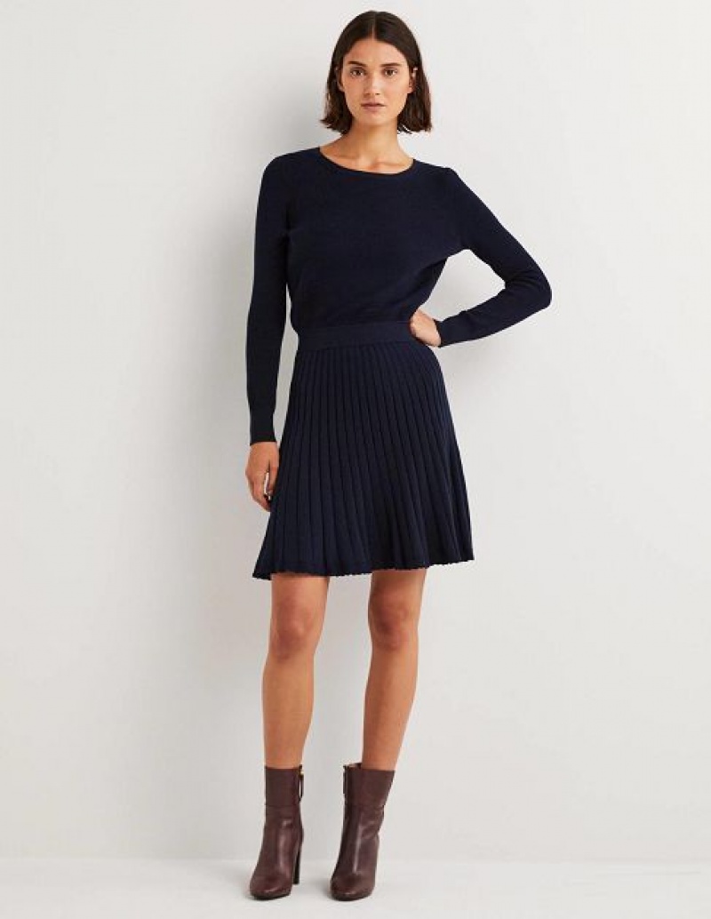 Navy Women's Boden Pleated Mini Dress | 16908DAXV