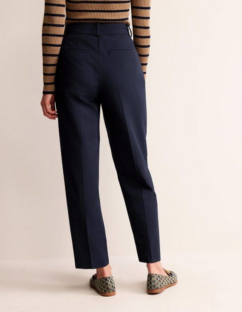 Navy Women's Boden Pleat-front Tapered Pants | 57910QFDZ